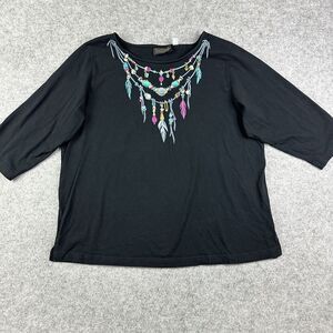 Bob Mackie Shirt Women 1X Black Southwestern Embroidered Wearable Art Tee Blouse
